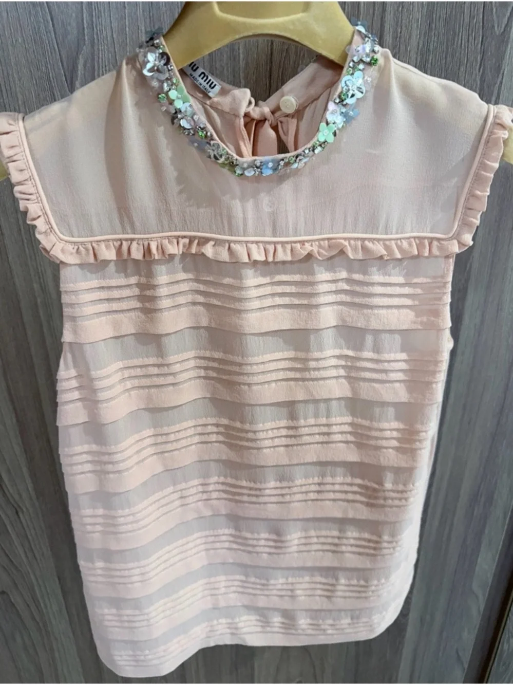 🚩steal Miu Miu Blush Pink Ruffle Trim Embellished Neck Camisole - Picture 1 of 8